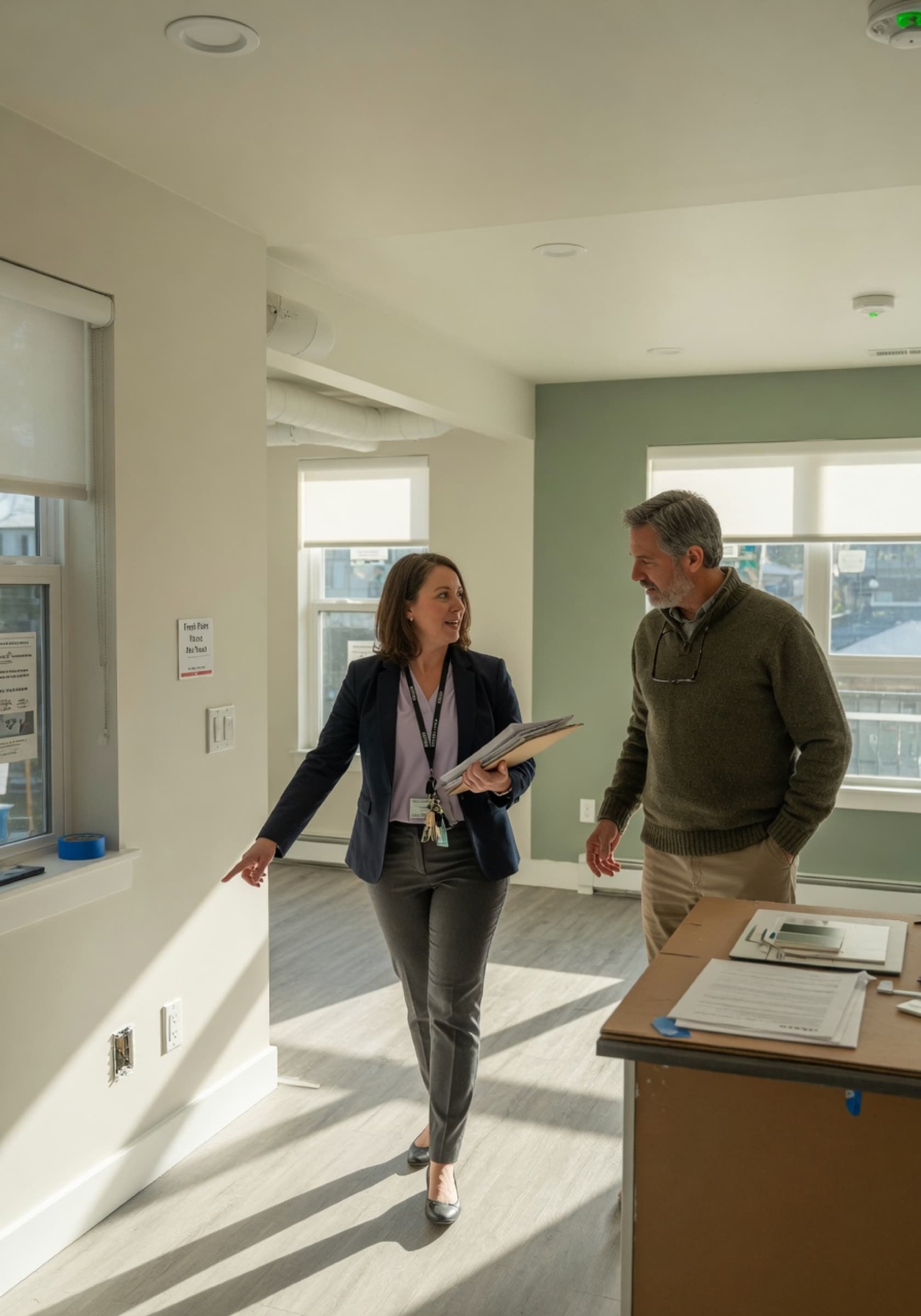 A Landmark property manager walking through a Bellingham rental property with the owner
